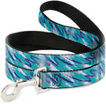 Buckle-Down Pet Leash, Dog Leash, Jazzy Wave Scribble White Teal Purple, 6 Feet Long 0.5 Inch Wide