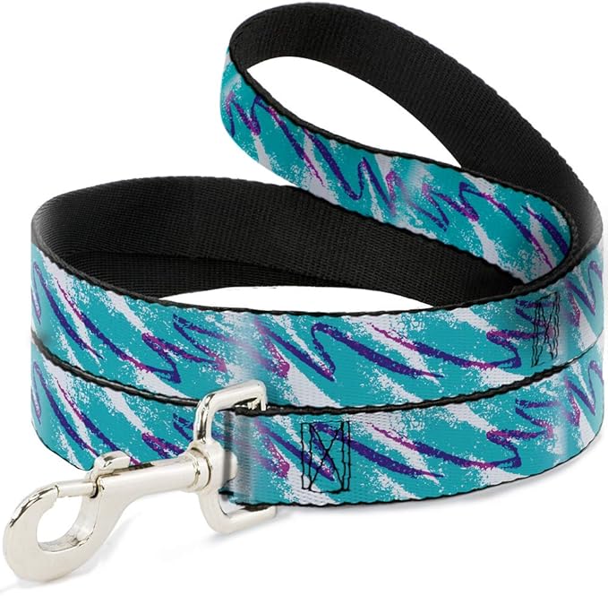 Buckle-Down Pet Leash, Dog Leash, Jazzy Wave Scribble White Teal Purple, 6 Feet Long 0.5 Inch Wide