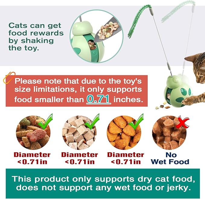 Interactive Cat Treat Toys,Rolling Ball Shape with Teaser Wand on Top,Treat Dispense for Slow Feed and Healthy Diet,Funny Exercise,Safe Play Pet Toy Indoor for Bored Kittens&Adults Cats