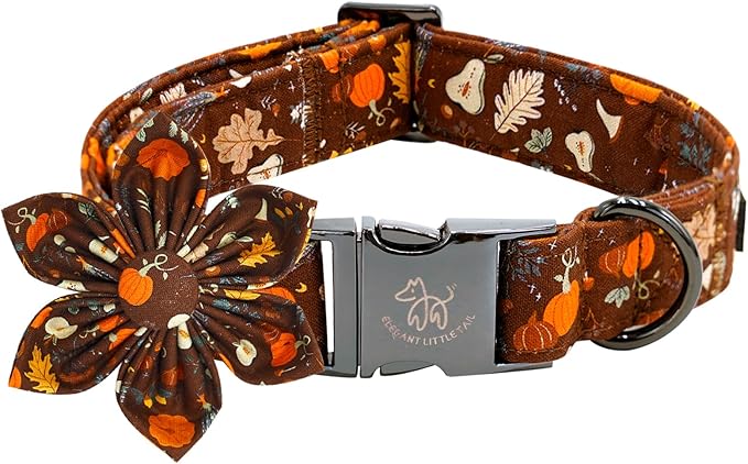 Elegant little tail Fall Dog Collar, Halloween Pet Collars with Bow Cute Pumpkin Print Puppy Collar Female or Male Cotton Adjustable Collars for Small Medium Large Dogs
