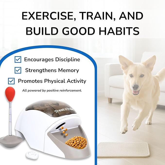 Treat&Train - Remote Treat Dispensing Dog Training System, Positive Reinforcement, Calm Behavior, Distraction Avoidance, Includes Instruction Booklet, Target Wand & Remote, for Dogs 6 Months & Up