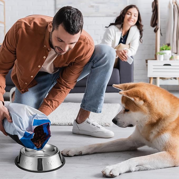 Tanlade 8 Pack Stainless Steel Dog Bowls Metal with Rubber Base Non-Slip Pets Puppy Cats Feeding Food and Water Bowls Dishwasher-Safe for Indoor Small Medium Large Dogs Cats Kitten Rabbit(18.6 oz)