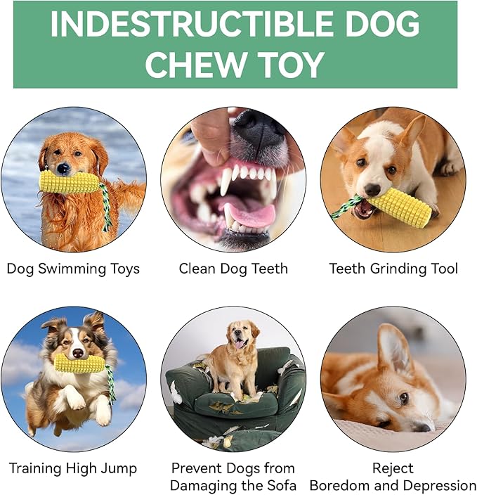 16 CM Corn Dog Toy, Durable Toys for Aggressive Chewers, Rubber Dog Squeaky Toys, Puppy Teething, Puppy Toy to Keep Them Busy for Small Medium and Large