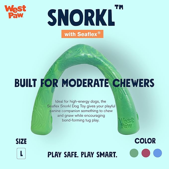 WEST PAW Seaflex Snorkl Dog Tug Chew Toy for Moderate Chewers, Made in USA, 8.25" Large, Green