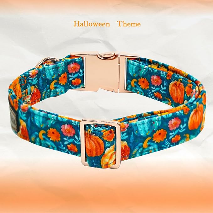 Elegant little tail Fall Dog Collar, Halloween Pet Collars with Bow Cute Pumpkin Print Puppy Collar Female or Male Cotton Adjustable Collars for Small Medium Large Dogs