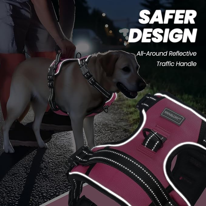 VIVAGLORY Dog Harness Easewalk No Pull Dog Harness with Handle Front Clip & Back Clip for Training Walking Lifting, No Pull Adjustable Easy On Padded Comfortable for Pet, S, Pink - Plain