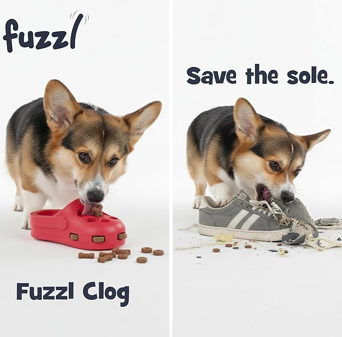 Clog Treat Toy for Dogs – Natural Rubber Chew Toy – Durable, Interactive Enrichment Feeder – Eco-Friendly, Non-Toxic & Dishwasher Safe – Red