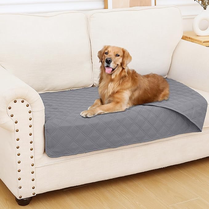 Smiry Waterproof Dog Bed Cover Pet Blanket, Soft Washable Dog Blanket for Furniture Bed Couch Sofa Reversible, Checkered (30"x53", Grey/Grey)