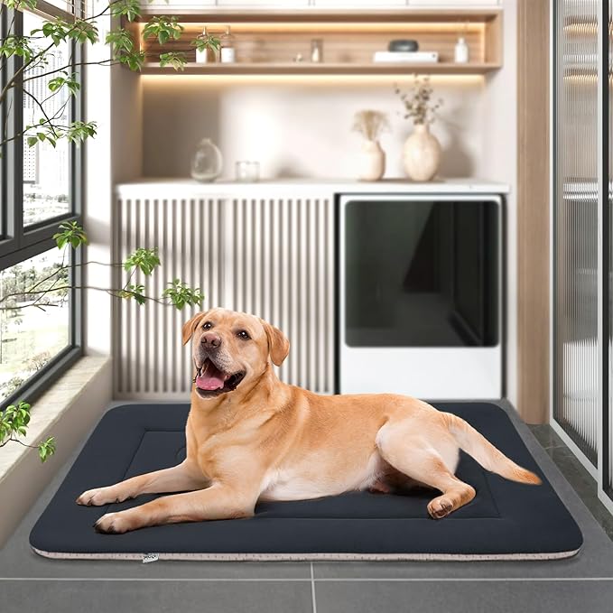 JoicyCo Large Dog Bed Soft Dog Crate Pad Mat 42 in Non-Slip Bottom Washable Dog Sleeping Mattress Pet Beds Cat Bed Kennel Pad, Dark Gray