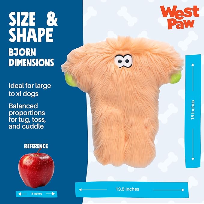 WEST PAW Rowdies Bjorn Durable Plush Dog Toy with Reinforced Seams Chew Resistant Design and Interactive Squeaker for Playtime Indoors or Outdoors Bundle for Dogs Who Deserve The Best - Melon