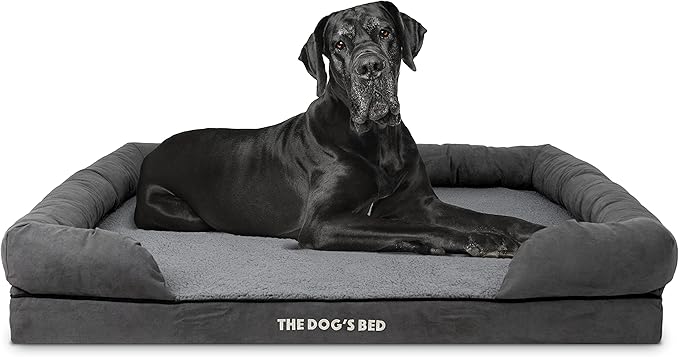 The Dog’s Bed Orthopedic Memory Foam Dog Bed with Bolsters, Plush Fabric, Grey Plush, XXL