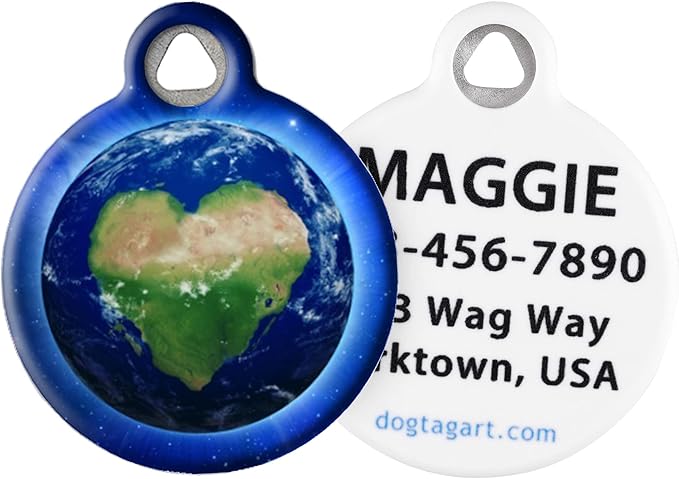 Dog Tag Art Nature and Outdoors Custom Pet ID Tag for Dogs and Cats, Personalized Dog Tag with Customized Identification, Love The Earth, Large (1.25" Diameter)