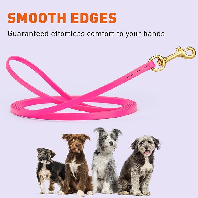 Viper Biothane K9 Working Dog Leash Waterproof Lead for Tracking Training Schutzhund Odor-Proof Long Line with Solid Brass Snap for Puppy Medium and Large Dogs, 33ft Passionfruit Pink