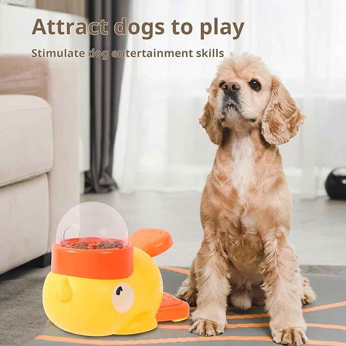Dog Feeder Puzzle Toy Duck, 2-in-1 Dog Interactive Slow Feeder & Puzzle Toy, DuckDog Treat Dispenser with Button, Anti-Gulping Duck-Shaped Design, for Healthy Eating & IQ Training