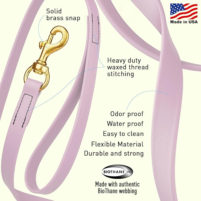 Viper Biothane K9 Working Dog Leash Waterproof Lead for Tracking Training Schutzhund Odor-Proof Long Line with Solid Brass Snap for Puppy Medium and Large Dogs, 15ft Pastel Purple