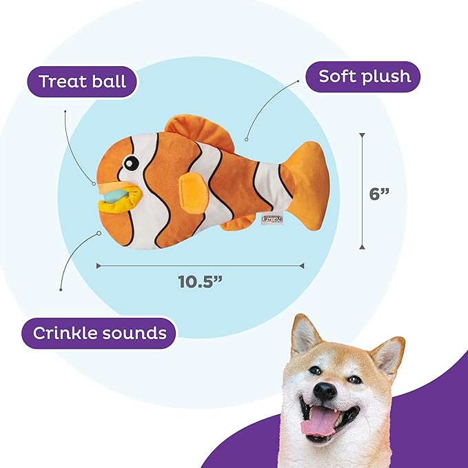 Outward Hound by Nina Ottosson Big Mouthz Interactive Plush Dog Puzzle with Treat Ball, Clownfish, Orange