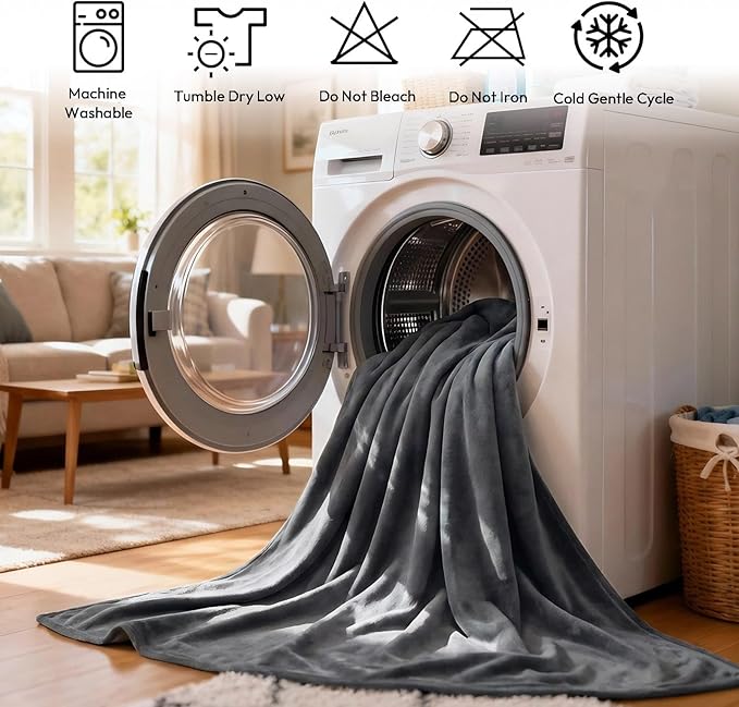 NANPIPER 100% Waterproof Blanket for Couch, Reversible Fleece Love Blanket, Spill-Proof Dog Throw for Camping, Travel, Dark Grey/Light Grey 60x80 inches