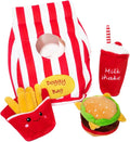 Glow Pups Dog Toys Food Parody Plush Dog Toy with Squeaker, Doggy Bag Hide and Seek Toy, Crinkly Bag for Burrowing Fun, Promotes Mental Stimulation and Reduces Stress, 12" x 9" x 5", Red Striped