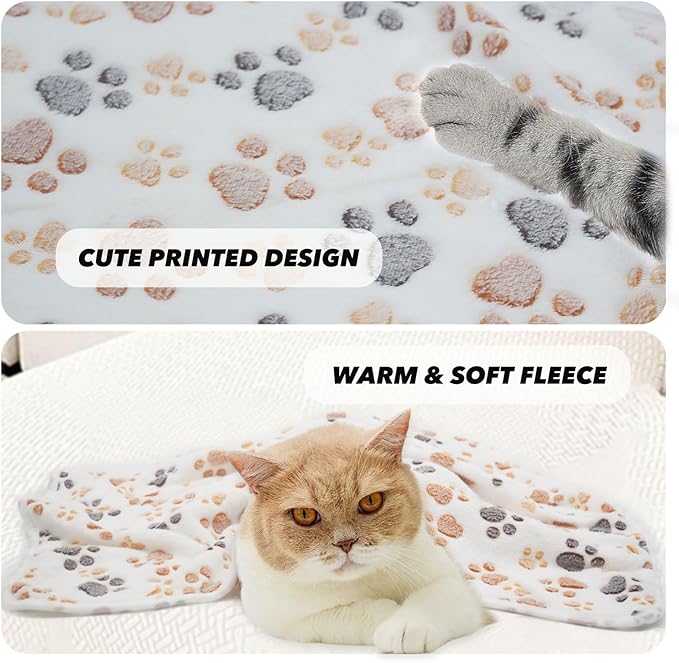 1 Pack 3 Puppy Dog Blankets Super Soft Warm Sleep Mat Fluffy Premium Fleece Pet Blanket Flannel Throw for Dog Puppy Cat - White Paw Print Medium(29"x20")