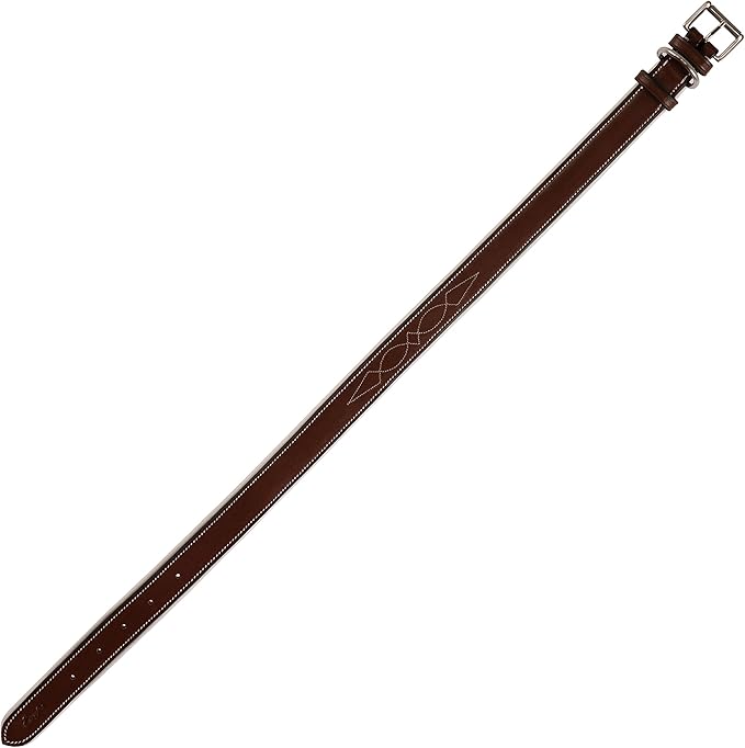Exion Geniun Leather Dog Collar Designer Stitched Soft Leather Padded- Suitable for Small Medium Large X-Large Dogs for Walking Running- Oak Brown with White Padding