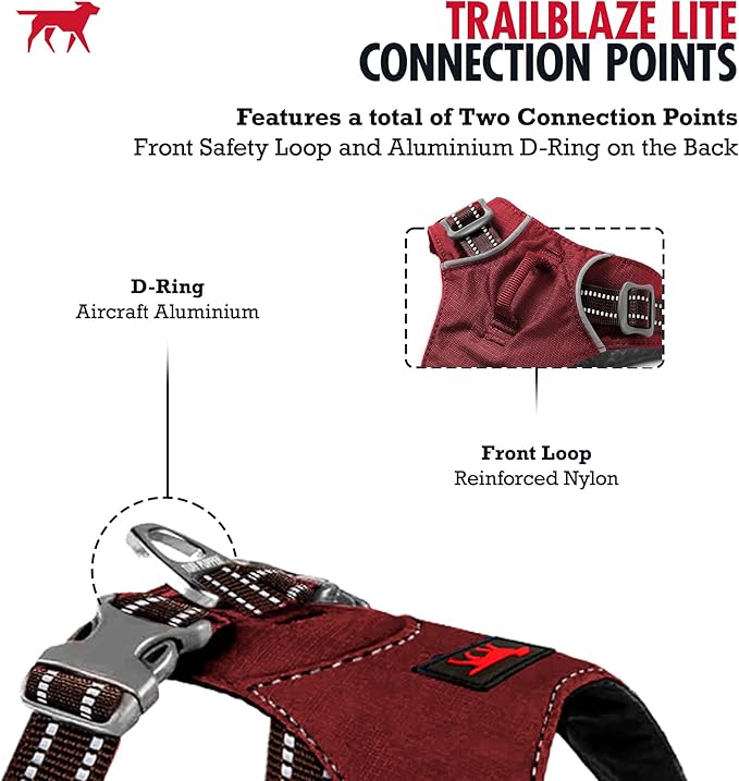Tuff Pupper All-Day Wear Dog Harness | for Walking, Trail Running, Hiking | Front & Back Leash Clips | Reflective Trim | Easy On/Off Buckles | Lightweight Breathable | No Pull Design (Medium, Red)