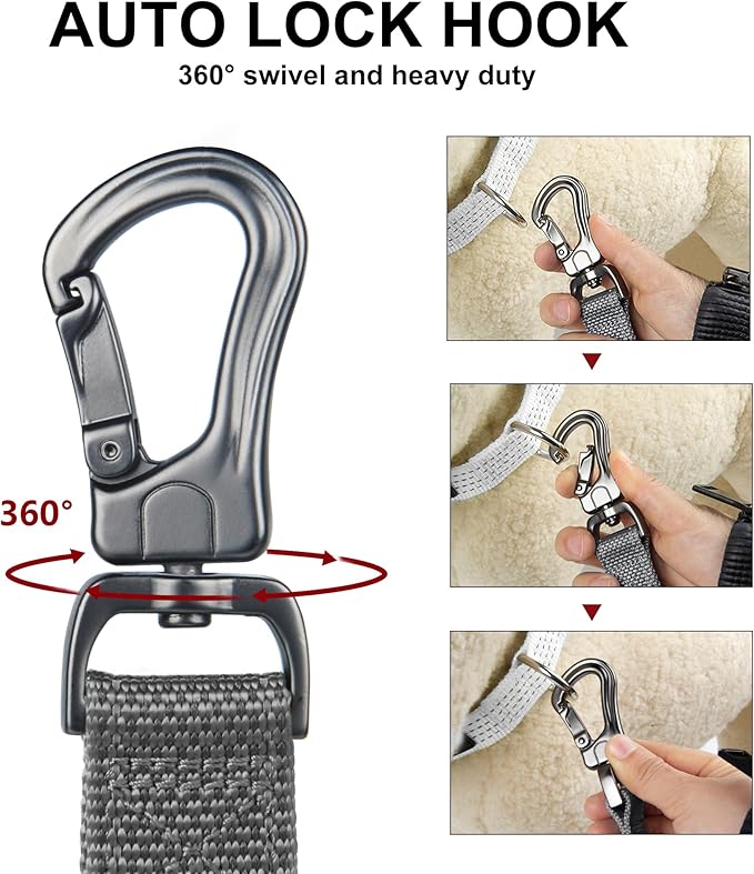PetiFine 6FT Heavy Duty Dog Leash with Soft Padded Double Handle, Durable Strong Clasp Dog Leashes, Reflective Nylon Walking Lead for Large,Medium,Small Breed Dogs, Grey
