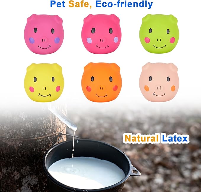 Squeaky Dog Toy, Latex Dog Toys for Puppy and Small Dogs, Piggy Face Squeaky Dog Balls Rubber Soft Chewing Durable Fetch Play for Pug Pet Dog (6 PCS)…