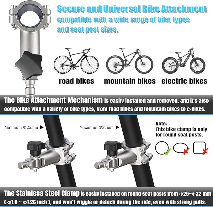Hands-Free Bicycle Dog Leash for Medium & Large Dogs - 180° Rotating/Fixed Attachment, Shock-Absorbing Spring & Quick-Release Connector, Durable Cycling Leash for Safe, Smooth Rides with Pets (DBL-B)