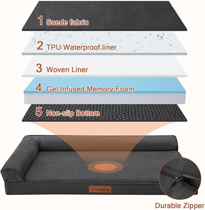 Orthopedic Dog Bed Medium Size Dog, Memory Foam Dogs Bed for Medium Dogs, Washable and Removable Microsuede Cover, Waterproof Liner, Non-Skid Bottom, 30x20x6 Inches, Dark Grey