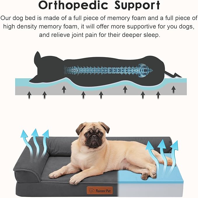 Orthopedic Dog Bed Medium Size Dog, Memory Foam Dogs Bed for Medium Dogs, Washable and Removable Microsuede Cover, Waterproof Liner, Non-Skid Bottom, 30x20x6 Inches, Dark Grey
