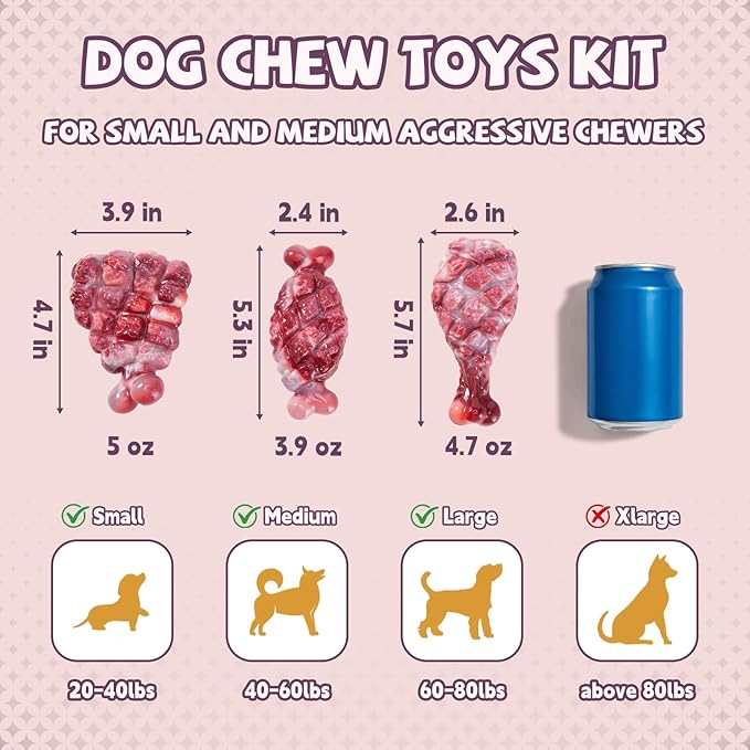 Tough Dog Toys for Aggressive Chewers 3 Pack, Indestructible Dog Toy to Keep Them Busy, Durable Dog Chew Toys for Aggressive Chewers Medium and Large Breeds, Beef Flavored