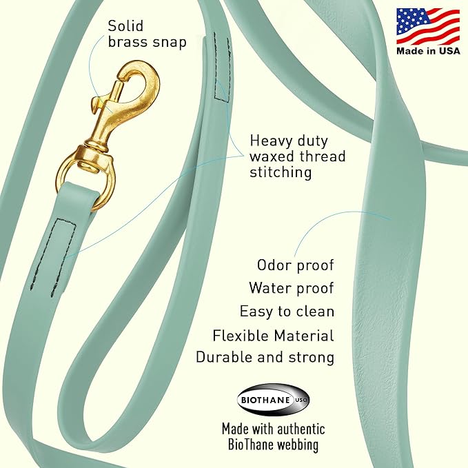 Viper Biothane K9 Working Dog Leash Waterproof Lead for Tracking Training Schutzhund Odor-Proof Long Line with Solid Brass Snap for Puppy Medium and Large Dogs, 33ft Sage Green