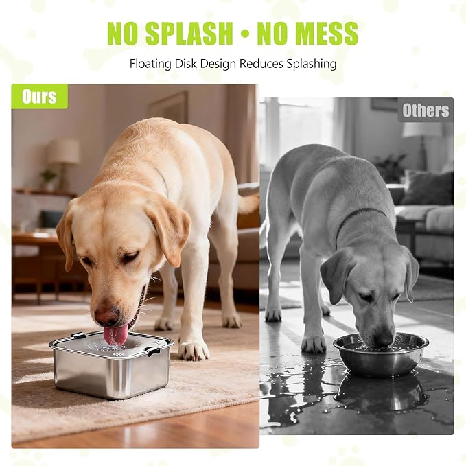 No Spill Dog Water Bowl 3L/101oz Stainless Steel Slow Drinking Water Bowls with Floating Disk, Anti-Splash Spill Proof Dog Dispenser for Messy Drinkers, Home & Travel Use (Light Gray)
