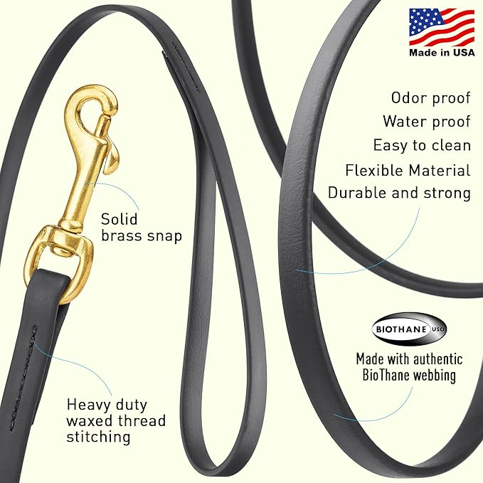 Viper K9 Biothane Working Dog Leash Waterproof Lead for Tracking Training Schutzhund Dog Sport & Search - Odor-Proof Long Line with Solid Brass Snap for Puppy Medium and Large 3/8" x 15ft Black