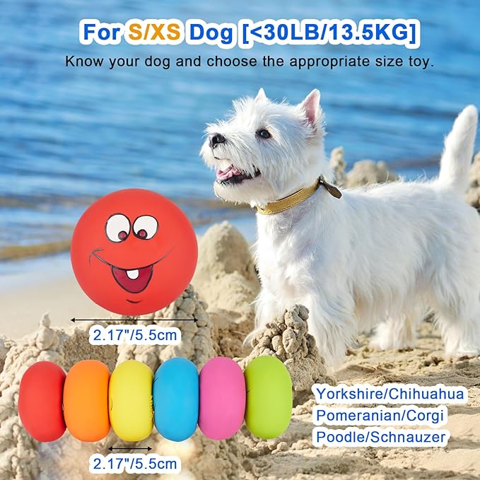 Dog Squeaky Toys Latex Squeaky Balls for Small Puppy Chewing Rubber Soft Fun Facial Expression Dog Balls for Pet Dogs (6 PCS)