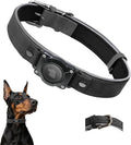 Leather AirTag Dog Collar - IPX8 Waterproof Dog Collar with AirTag Holder|Reflective, High - End, Adjustable Soft Padded |Dog GPS Collar Tracker Fit for Medium Large Dogs (Black, L)