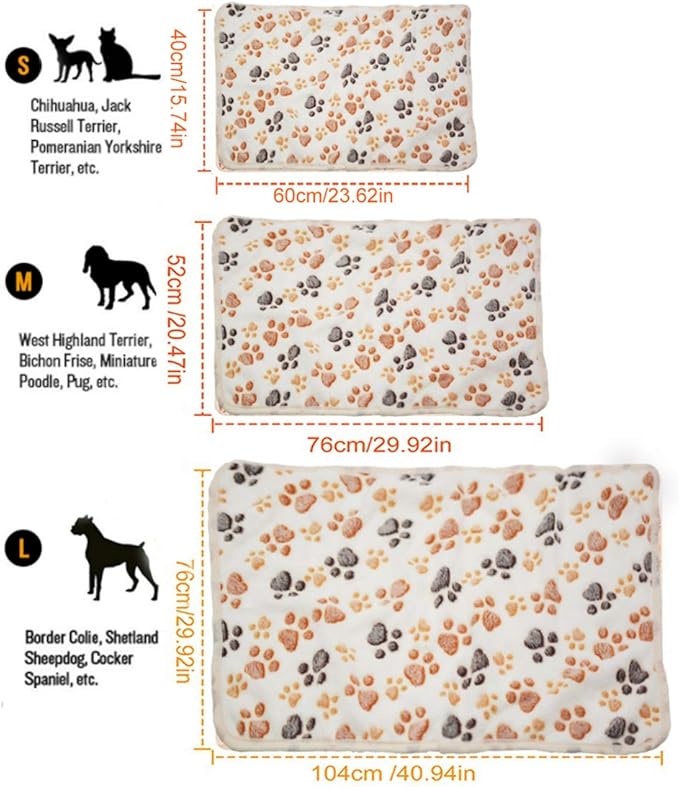 SORKUT 1 Pack 3 Puppy Dog Blankets Super Soft Warm Sleep Mat Fluffy Premium Fleece Pet Blanket Flannel Throw for Dog Puppy Cat - Paw Print Beige/Pink/Brown Large(40"x30")