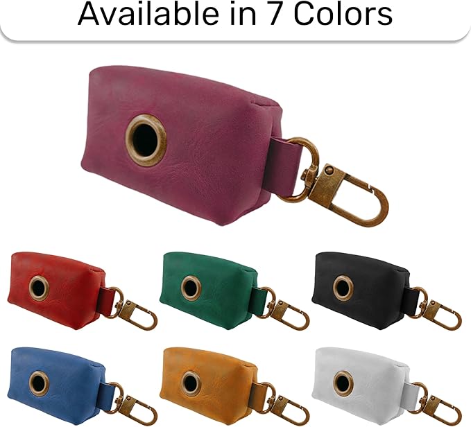 HIFA Genuine Leather Dog Waste Holder, Leash Attachable - Soft Touch Rustic Leather, Metal Clips and Easy Access to Pet Waste Bags - Dog Poop Dispenser for Outdoor Walking