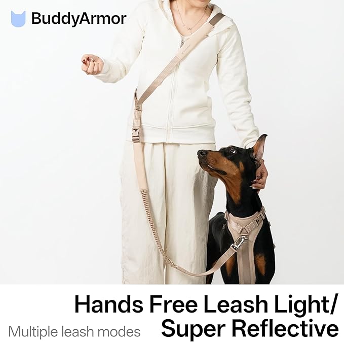 Hands Free Dog Leash Adjustable Versatile Crossbody Waist Dog Leash Reflective Comfortable Padded Handles Shock Absorbing Walking Lead for Small Medium Large Dogs (Super Reflect-Black, M)