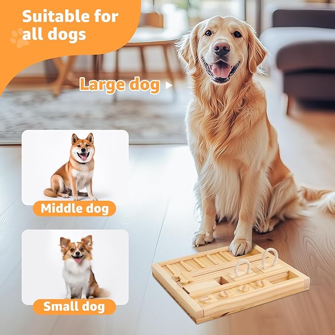 LOOBANI Dog Puzzle Toys Wooden: Slow Feeder Interactive Toys - Mental Brain Stimulation, Treat Dispensing & Entertainment/Food Slow Feeder for Small to Large Dogs - Square Slide Puzzle Toy