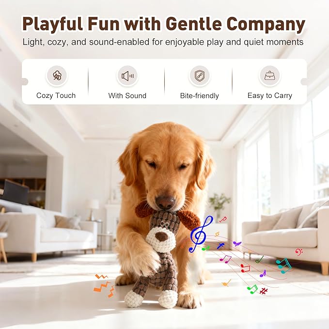2026 New Interactive Dog Toy, Durable Dog Stuffed Toys for Aggressive Chewers, Interactive Squeaky Chew Teething Toys for Small Medium Large Dogs Puppy (Brown)