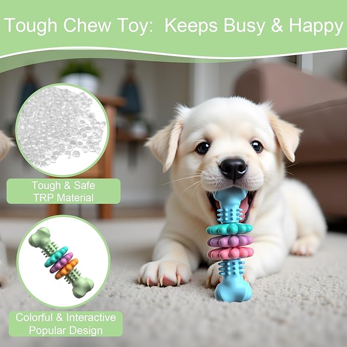 Puppy Chew Toys, Indestructible Dog Toys for Aggressive Chewers - Small & Medium Breed, Durable Rubber Chew Bone Toy for Small Dogs, Puppy Toys for Teething, Anxiety & to Keep Busy