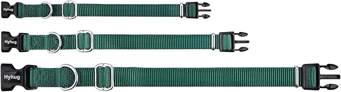 Hyhug Dog Collar for Large Dogs, Heavy Duty Pink| Quick Release Nylon Buckle Collar, Adjustable & Durable Pet Supplies for Boy & Girl Dogs (Large, Dark Green)