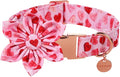 DOGWONG Valentine's Dog Collar with Flower - Pink Heart Adjustable Cotton Heart Dog Collar - Perfect for Small, Medium, Large Dogs