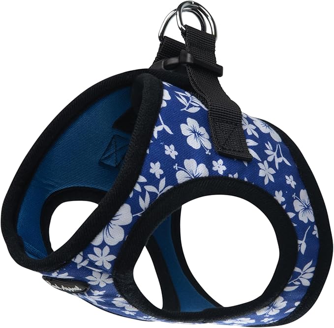 Bark Appeal Blue Hibiscus Step-in Dog Harness for Small to Medium Sized Pets – Updated Sizing, Re-Measuring is Essential – Soft Vest Harness – Anti-Choke with Adjustable Strap & Heavy Duty Clip – M