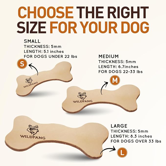 Wildfang® Leather Dog Toy, Small - Leather Bone for Teething Dog, Dental Toys for Puppies, Puppy Chew Bones for Light or Medium Chewers (for Dogs Under 22 lbs), Pack of 3