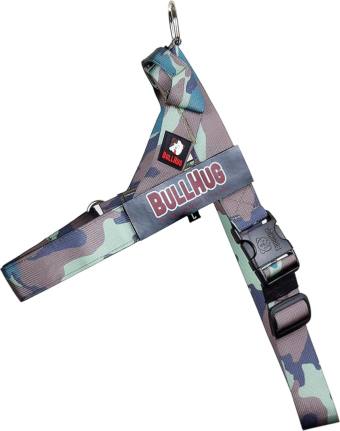 BULLHUG Adjustable Dog Harness– No Pull, No Choke – for English Bulldogs, French Bulldogs, Pugs & Broad-Chested Breeds – Easy, Safe Walks (Army, Small)