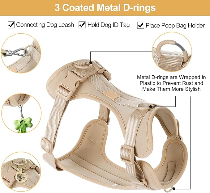 No Pull Lightweight Dog Harness: Adjustable Durable Breathable Mesh Pet Vest Harness with Soft & Comfortable Cushion, for Small Medium Large Dogs (XS, Sand Color)