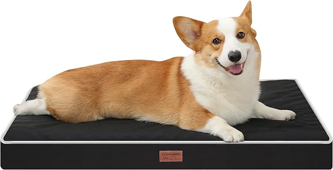 Dog Bed Mats for Medium Dogs - Orthopedic Dog Pet Bed Thick Egg Foam Crate, Removable Washable Cover, Non-Slip Bottom Durable Dog Crate Bed Mat (Black, M(30''x20''x3''))