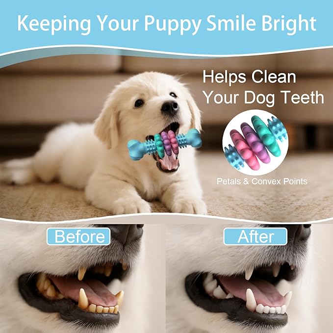 Puppy Chew Toys, Indestructible Dog Toys for Aggressive Chewers - Small & Medium Breed, Durable Rubber Chew Bone Toy for Small Dogs, Puppy Toys for Teething, Anxiety & to Keep Busy